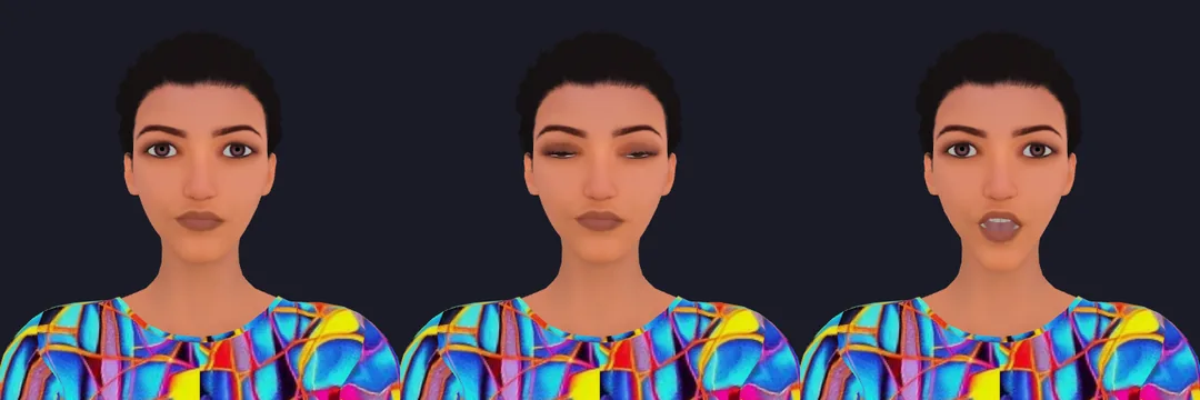 Kai, a free VRM avatar: at rest, blinking, mouth open